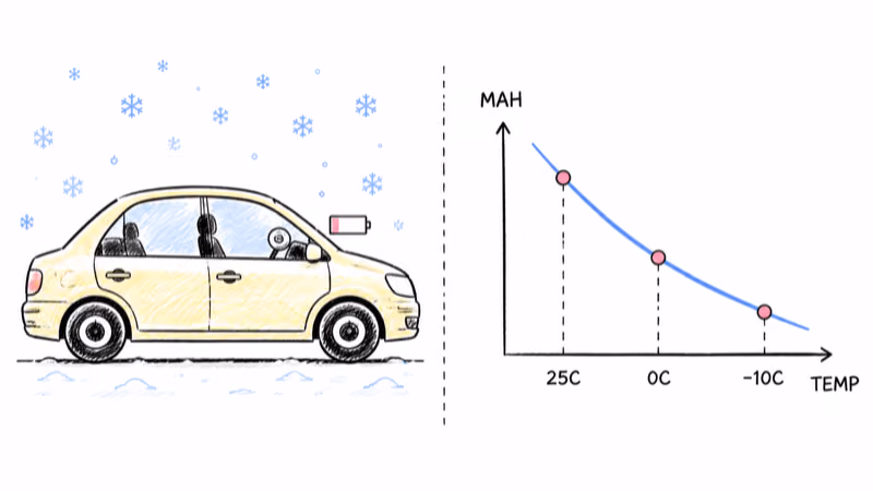 AirTag 2 in a car parked outdoors during winter with a CR2032 capacity curve showing reduced output at 0C and -10C