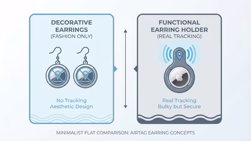 Novelty AirTag earrings versus functional AirTag earring holders side by side