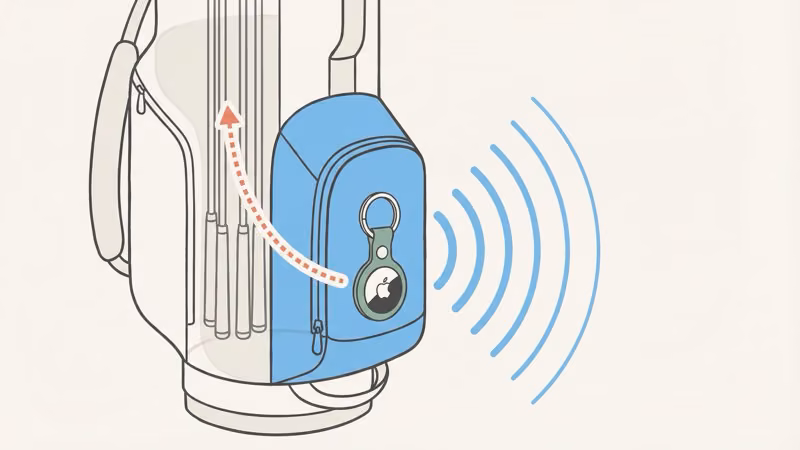 Best placement for an AirTag inside a golf bag zippered pocket away from metal club shafts