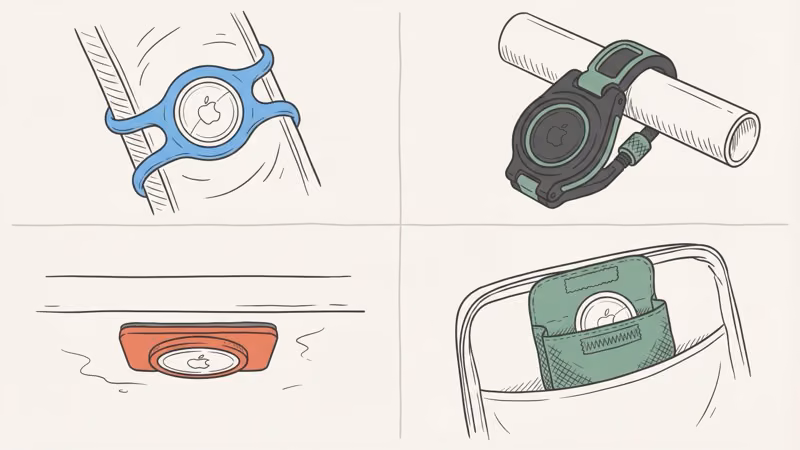 Different AirTag mount options for golf including silicone loop, TagVault clip, and adhesive mount