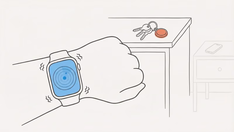 Apple Watch Precision Finding interface for AirTag 2 showing radar display and haptic guidance
