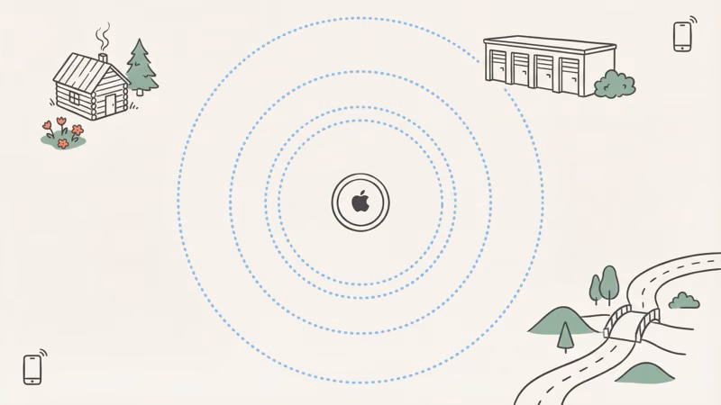 Rural area with low iPhone density showing why AirTag location updates become infrequent