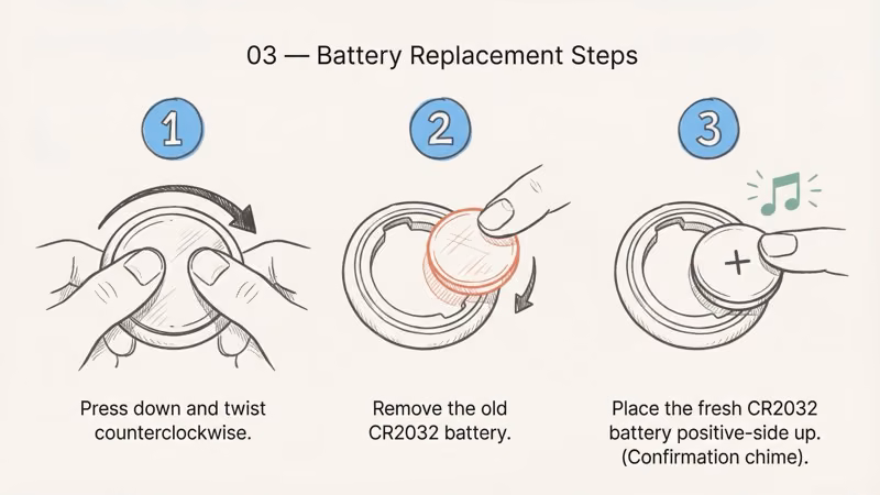 AirTag CR2032 battery replacement steps to fix Searching for Signal issues