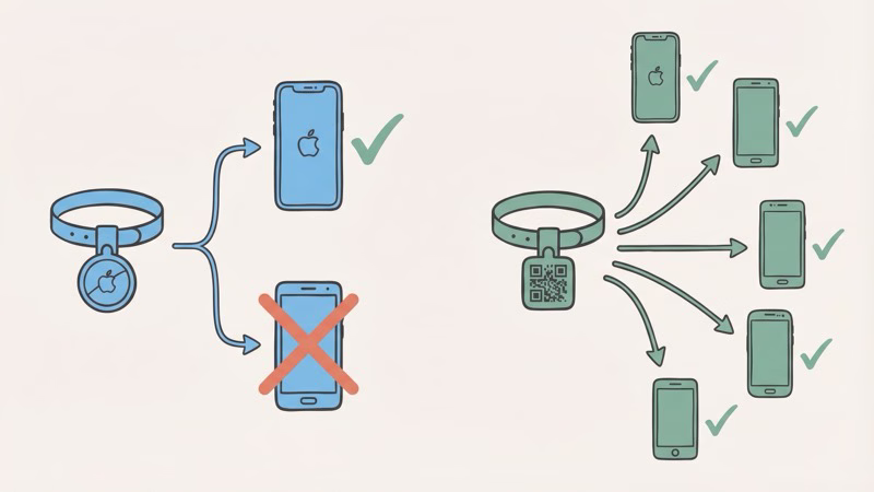 AirTag active tracking vs ByteTag reactive identification for lost dog scenarios