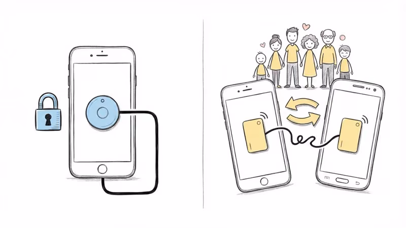 Platform compatibility showing AirTag iOS-only versus Ekster Tracker supporting both iOS and Android