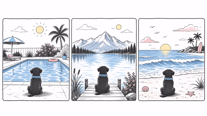 Three water exposure environments tested with TagVault Pet: chlorinated pool, freshwater lake, and ocean surf