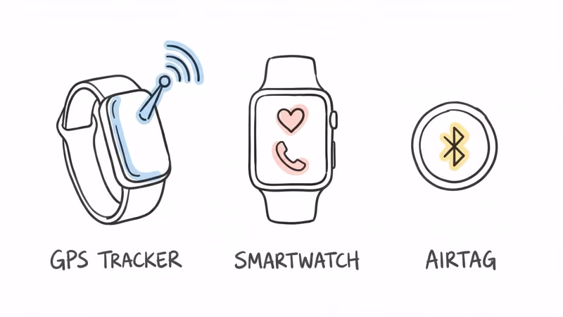GPS tracker wristband, smartwatch, and AirTag disc compared for elderly dementia tracking