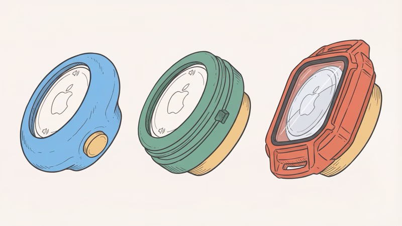 Different types of magnetic AirTag holders showing embedded neodymium magnets and mounting styles