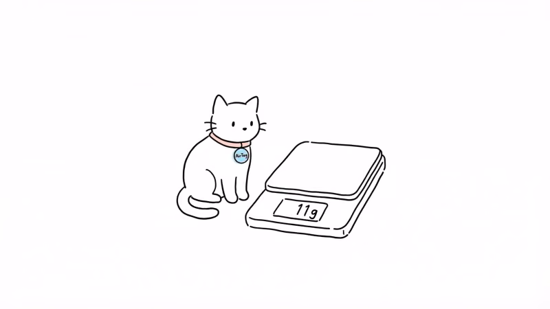 AirTag 2 weight comparison on a cat collar showing 11 gram tracker size