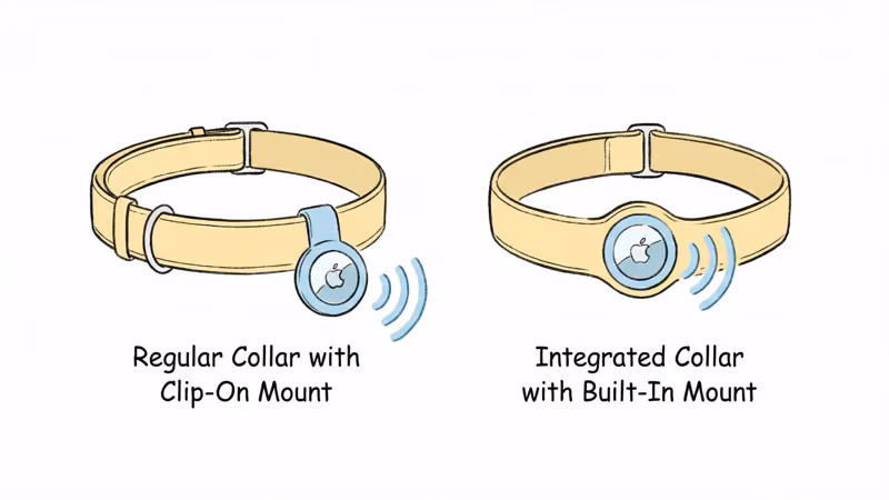 Add-on AirTag mount versus integrated collar with built-in tracker pocket