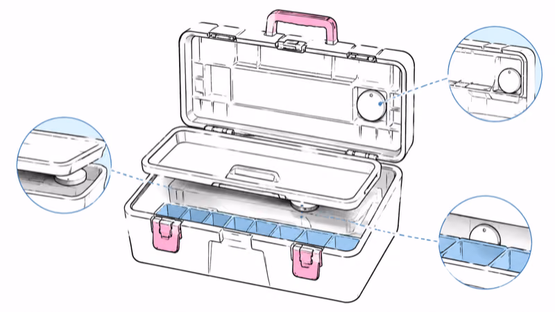 Where to hide an AirTag in a toolbox: under a removable tray, inside a lid cavity, behind an organizer bin, or bolted into a PACKOUT mounting point