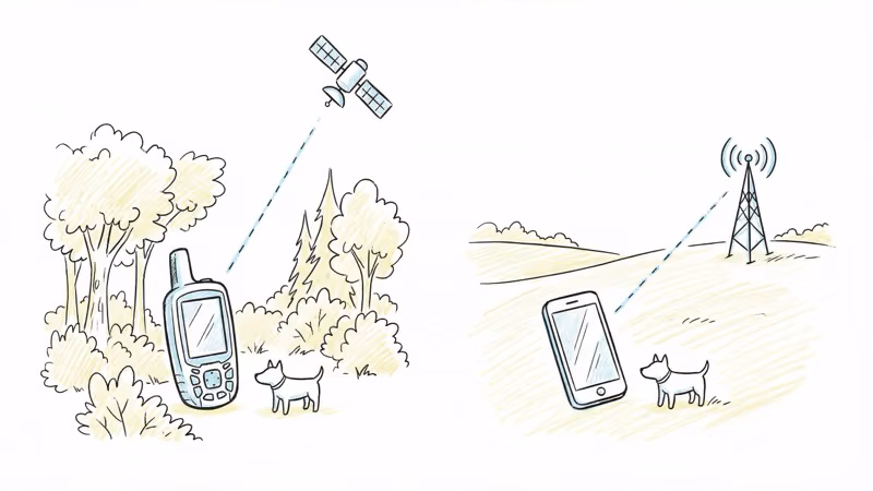 Standalone GPS with satellite signal in forest versus cellular GPS with cell tower in open area