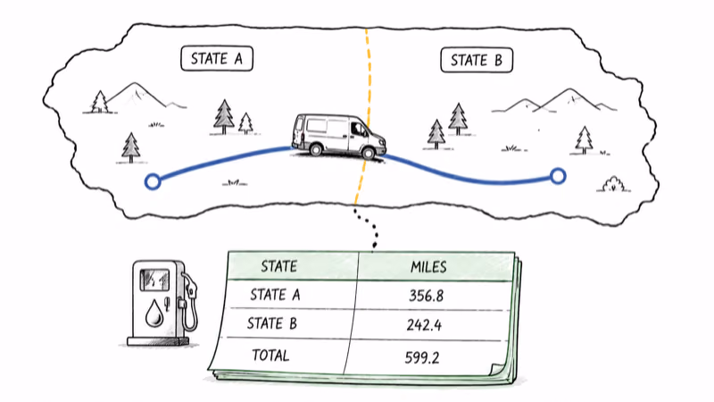 IFTA fuel-tax and mileage compliance records built from a fleet tracker trip log