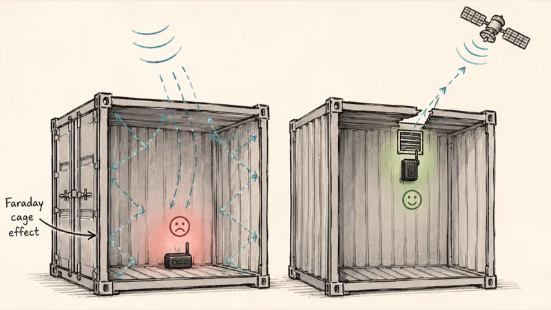 Cutaway showing a floor-mounted tracker losing signal versus a vent-mounted tracker keeping a GPS fix