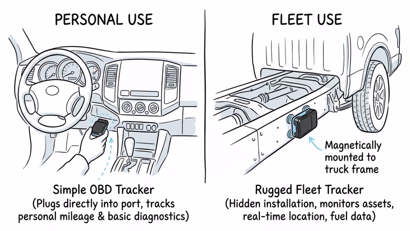 OBD plug-in tracker for personal pickup trucks compared to magnetic mount tracker for fleet trucks