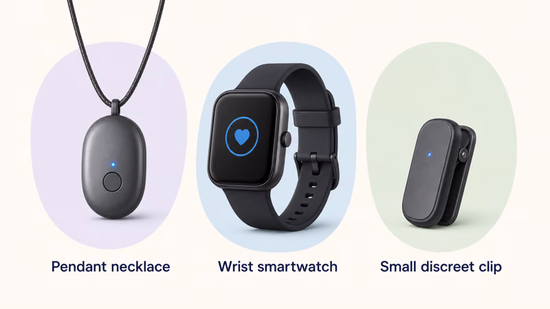 GPS tracker form factors for seniors: necklace pendant, smartwatch, and discreet clip compared