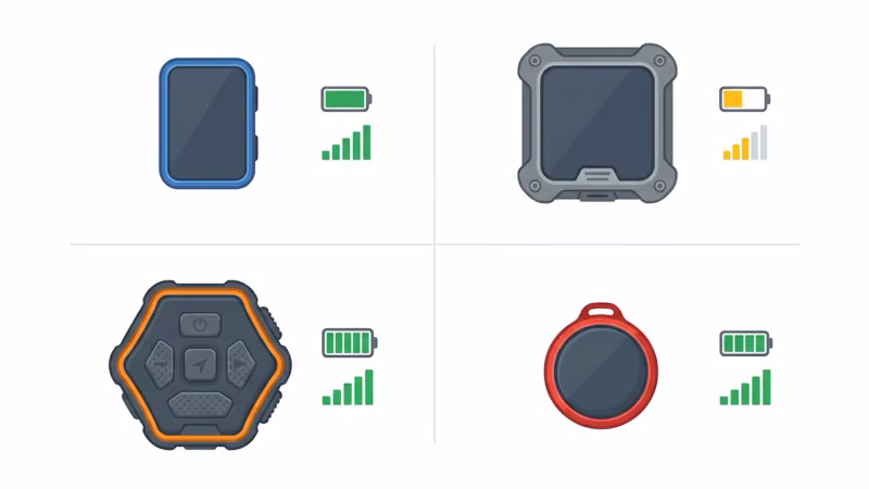 Comparison chart of four BYOD SIM GPS trackers with specs and pricing