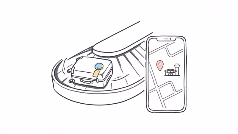 AirTag placed inside checked luggage at an airport baggage carousel