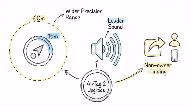 AirTag 2 three key upgrades: 60m precision finding, louder speaker, non-owner locating