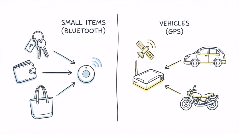 Decision guide showing when to choose Bluetooth versus GPS tracker