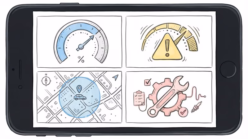 Bouncie app interface showing live map tracking, trip history, and driving alerts