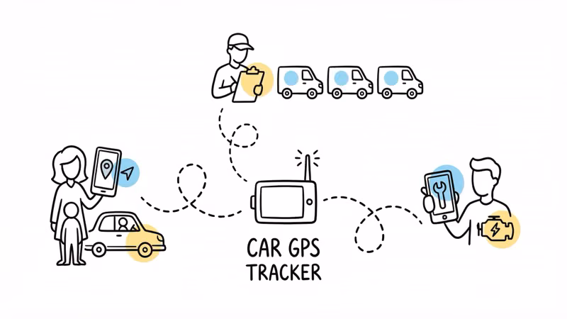 Three target user groups for Bouncie GPS tracker illustrated