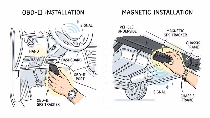 OBD-II plug-in versus portable magnetic GPS tracker installation methods