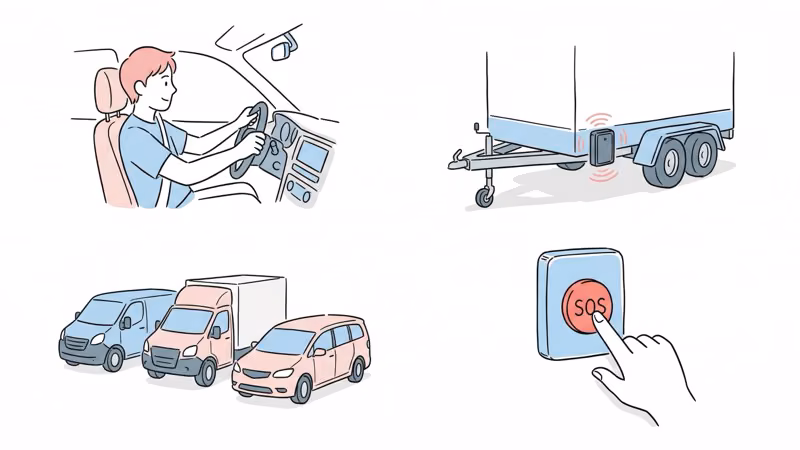 Four GPS tracker use cases: teen driving, trailer tracking, fleet management, and personal SOS