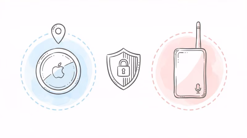 AirTag versus GPS tracker privacy comparison showing audio capabilities