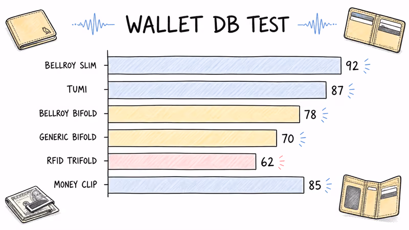 Six wallet types tested with Chipolo CARD Spot sound output measurements from single card sleeve to thick bifold
