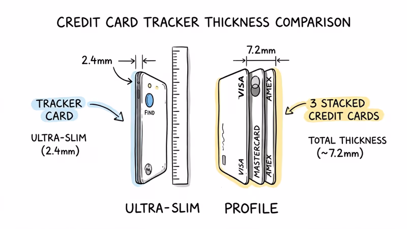 Chipolo CARD Spot thickness compared to three stacked credit cards at 2.4mm