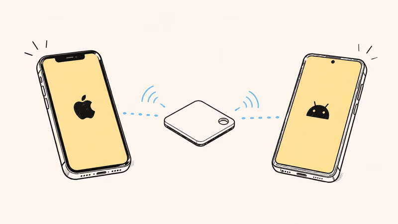 A card tracker connected to both an iPhone and an Android phone