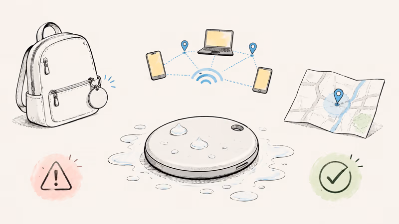 A card tracker with water droplets showing waterproofing
