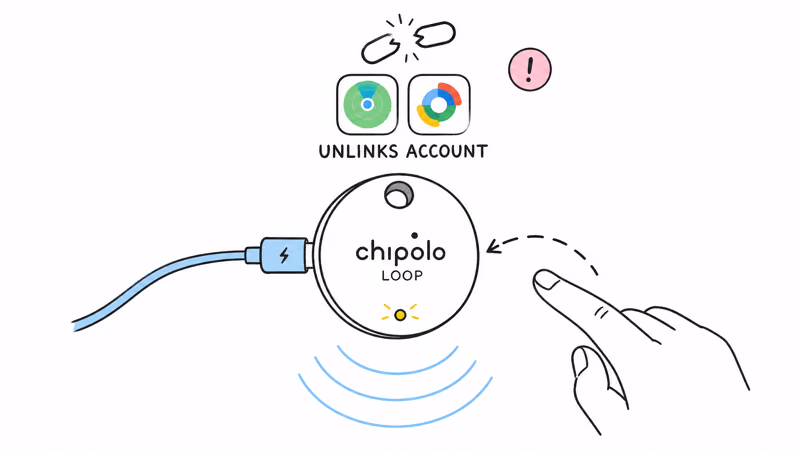 Chipolo LOOP factory reset as a last resort, charged first and unlinking the tag from its Find My or Find Hub account