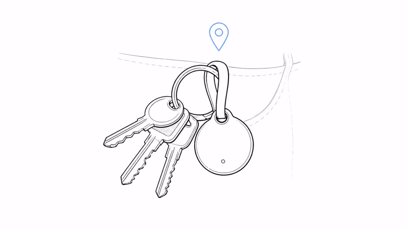 Chipolo LOOP keyring tracker on a four-key everyday-carry ring with Find My pin