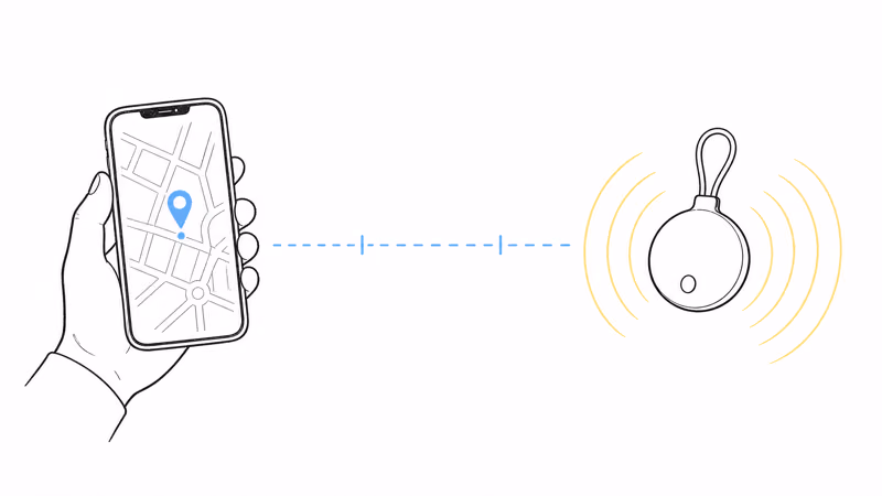 Open-field range and 125 dB alarm test of the Chipolo LOOP against a phone map