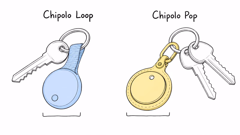 Chipolo Loop threads onto keys with its integrated loop while the Chipolo Pop needs a separate keychain holder