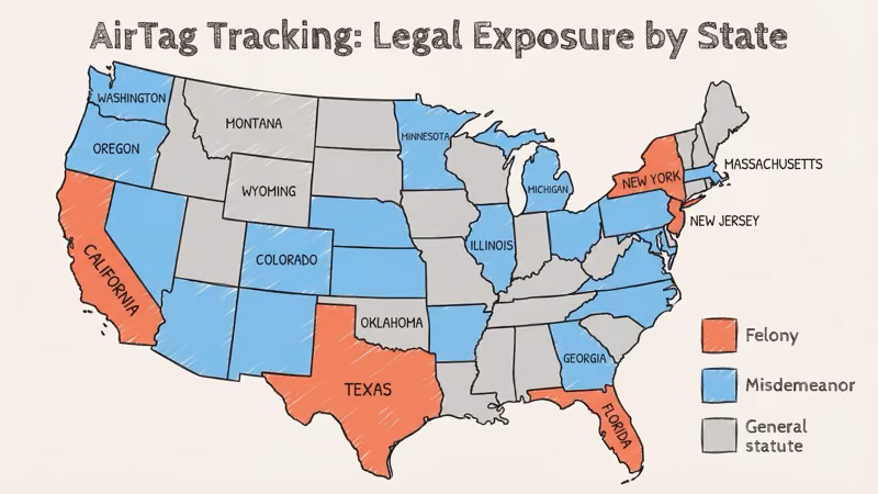 State-by-state overview of AirTag stalking laws and legal consequences in the US