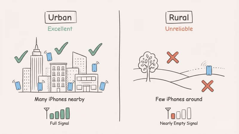Urban versus rural AirTag tracking effectiveness based on iPhone density