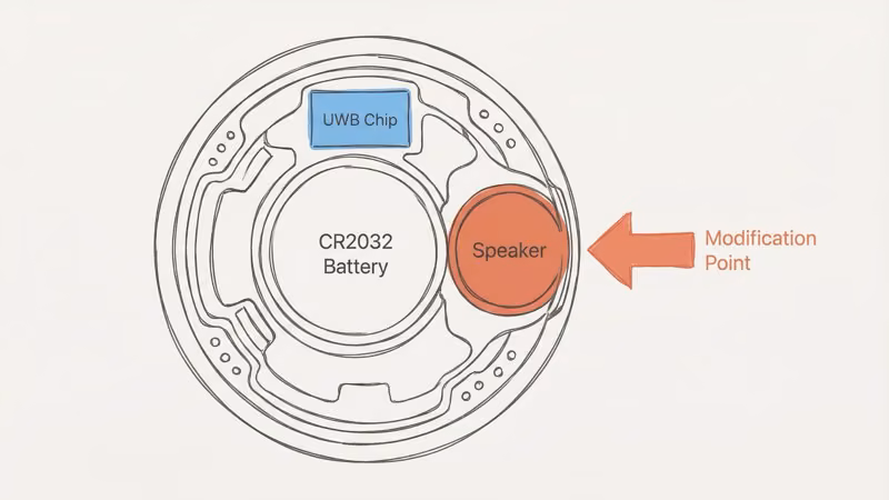 AirTag internal speaker location and how it can be disabled by disconnecting two small wires