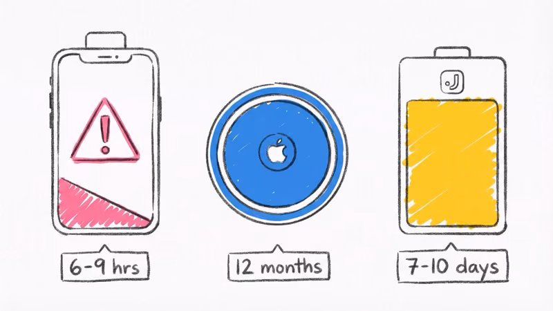 Battery life comparison between phone app, AirTag, and Jiobit GPS tracker
