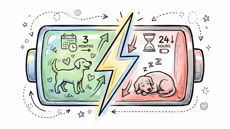 Fi vs Halo smart collar battery life comparison showing Fi lasting 3 months versus Halo at 24-48 hours