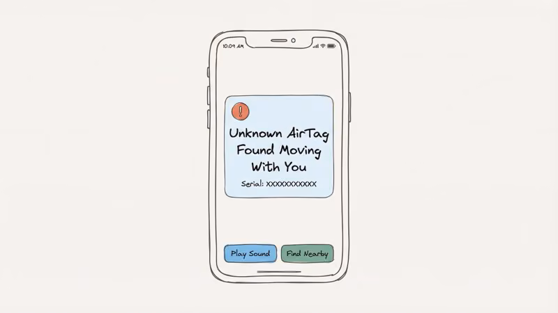 iPhone notification showing an unknown AirTag has been found moving with you