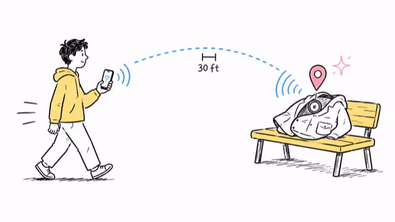 Person walking a phone within 30 feet of a tracker in a bag to force a fresh Find My ping