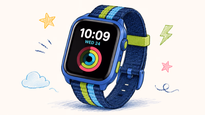 Fitbit Ace LTE kids smartwatch showing the OLED screen, sport band, and activity display
