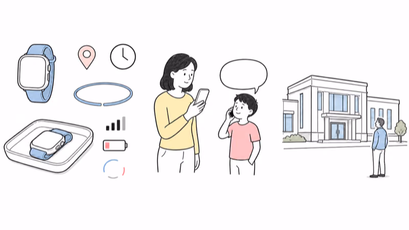 Wordless Notion-style three-panel illustration separating conditional device observations and removal from caregiver confirmation and an unconnected official-response fallback