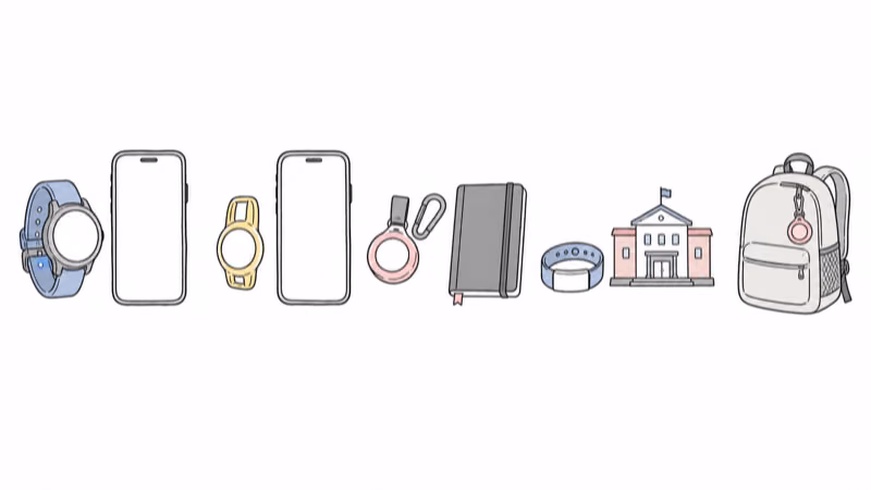 Wordless illustration of separate caregiver-watch, small-wearable, specialized-wandering, Project Lifesaver, and agreed-item paths with no automatic connection between them