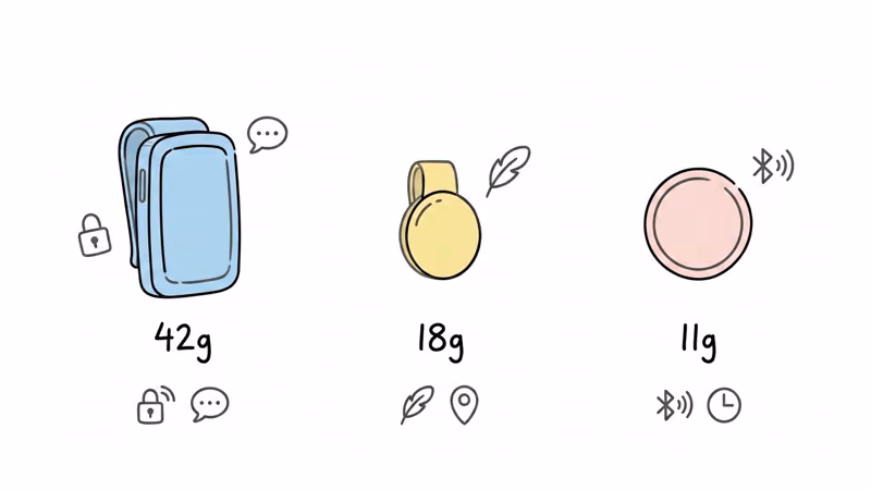 Size comparison of AngelSense Jiobit and AirTag GPS trackers for children