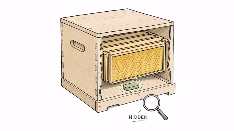 GPS tracker concealed inside a beehive frame and bottom board where a thief can't easily find it