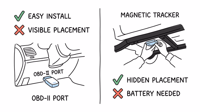 OBD plug-in versus magnetic GPS tracker comparison for Turo vehicles